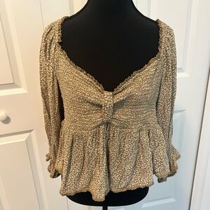 Free People Golden Hour Smocked Peplum Top Women’s XL | Boho Ruffle Blouse